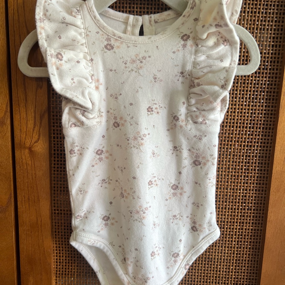 Jamie Kay Cream One-Piece Bodysuit with Pink Floral Ruffles